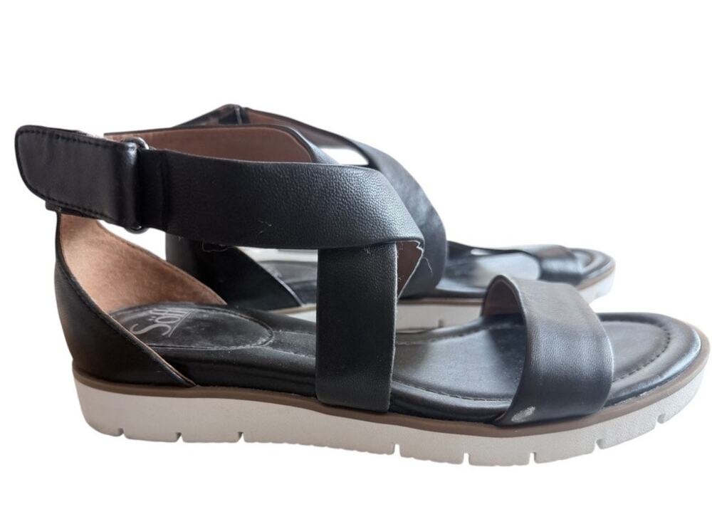Söfft Mirabelle Leather Ankle Strap Sandals Sz 8 Black White Comfort Streetwear